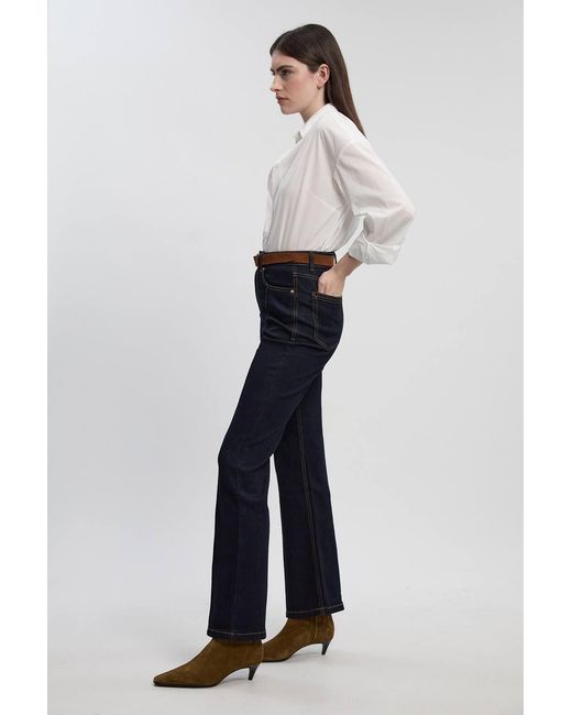 Karen Millen White Stretch Denim Pintuck Flare Jeans
