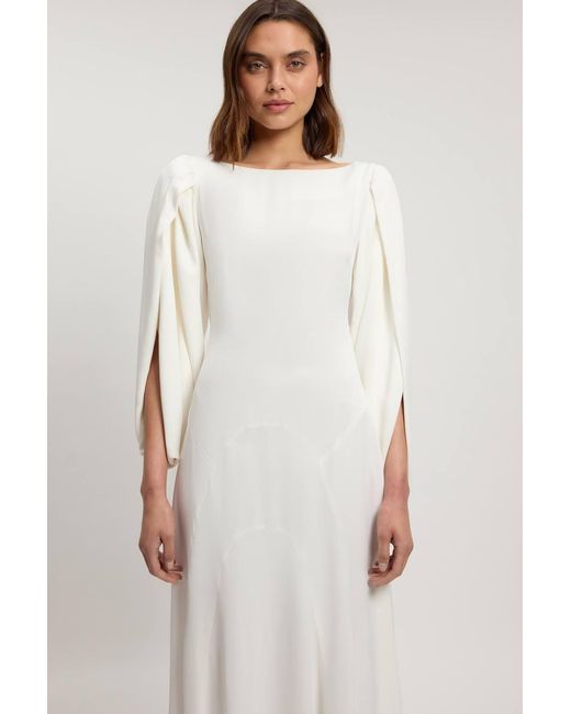 Karen Millen White Petite Satin Soft Midi Dress