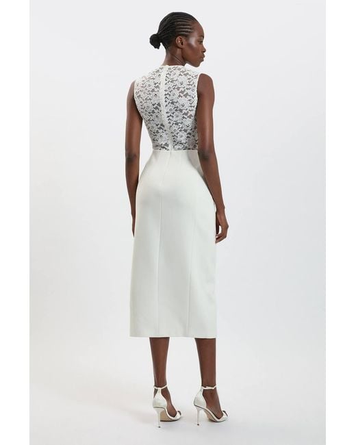 Karen Millen White Compact Stretch Lace Detail Midi Dress