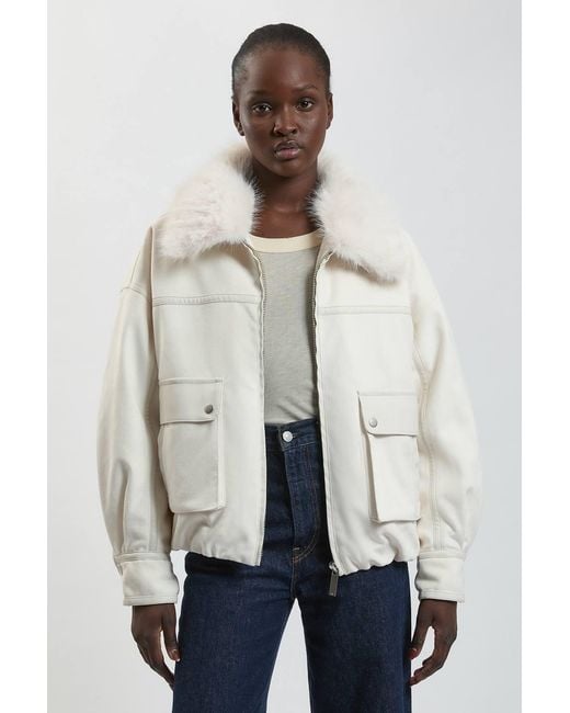 Karen Millen Blue Faux Leather Mix Short Bomber Jacket