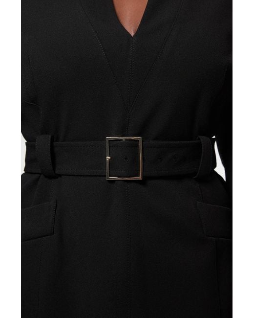 Karen Millen Black Plus Size Structured Crepe Belted Forever Midi Dress