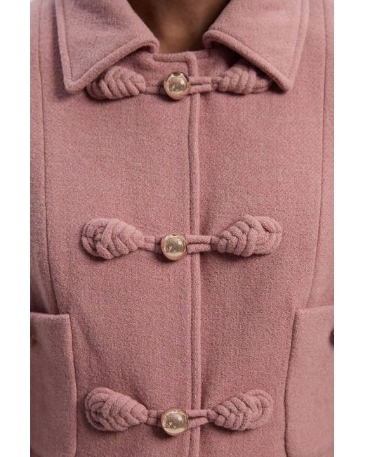 Karen Millen Pink Wool Knot Detail Buckle Front Tailored Midi Coat