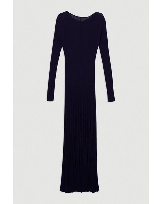 Karen Millen Blue Drapey Sheer Rib Knitted Midi Dress