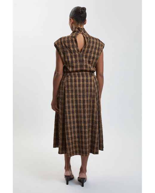 Karen Millen Brown Plus Size Beaded Check Print Midi Skirt