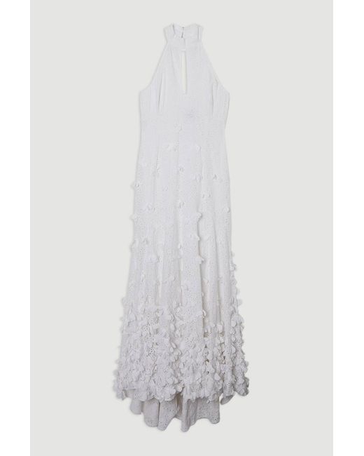 Karen Millen Gray Petal Applique Embellished Broderie Rosette Maxi Dress