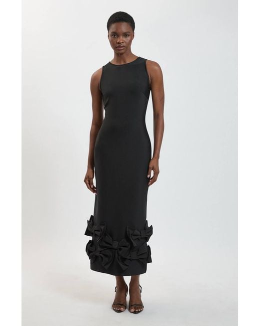 Karen Millen Black Figure Form Bandage Taffeta Bow Knitted Midi Dress