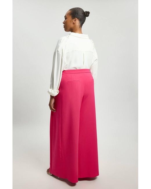 Karen Millen Plus Size Tailored Structured Crepe Pleated Wide Leg Trousers