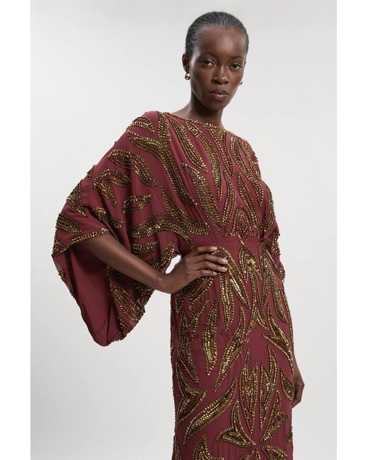 Karen Millen Brown Kimono Sleeve Embellished Maxi Dress