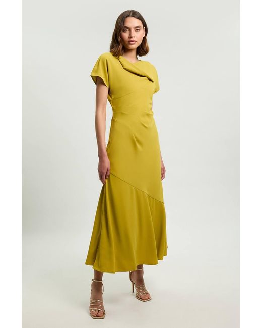 Karen Millen Yellow Petite Print Twill Angel Sleeve Woven Maxi Dress