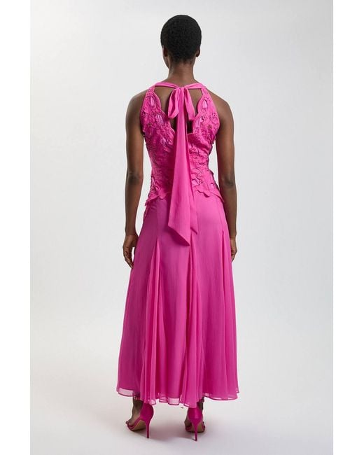 Karen Millen Pink Bead Detail Halterneck Maxi Dress