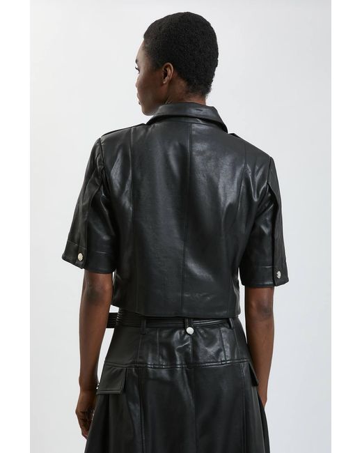 Karen Millen Black Faux Leather Cropped Trench Jacket