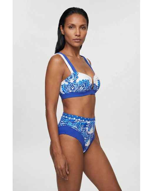 Karen Millen Blue Paisley Print Bikini Top