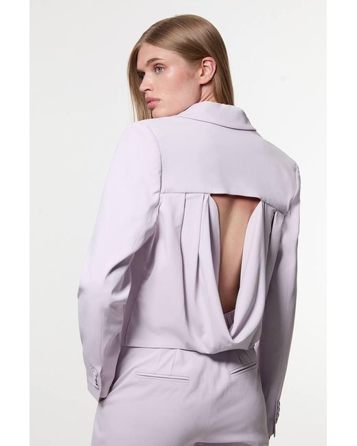 Karen Millen Purple Digital Ophelia Polished Tailored Cowl Back Single Breasted Blazer