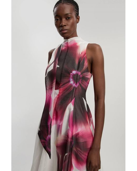 Karen Millen Pink Petite Photographic Floral Organza Scarf Detail Woven Maxi Dress