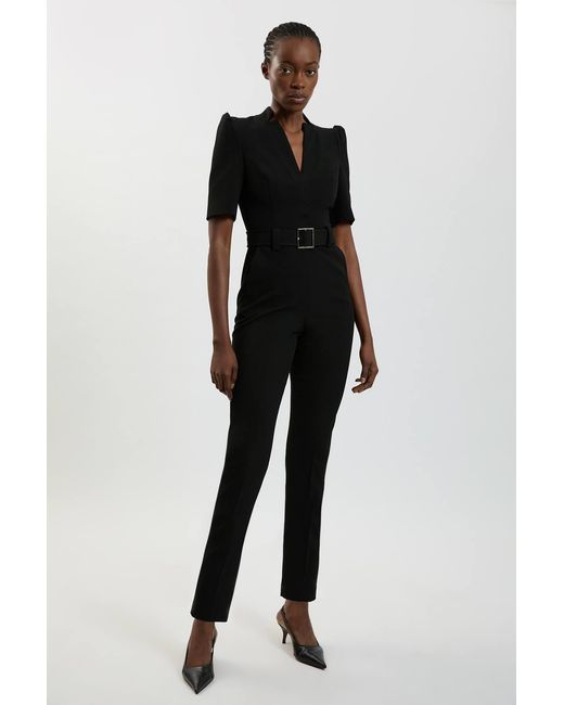 Karen Millen Black Forever Structured Crepe Belted Jumpsuit