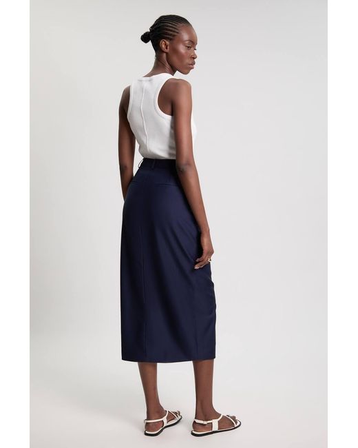 Karen Millen Blue Petite Tailored Satin Midi Pencil Skirt
