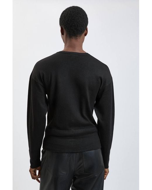 Karen Millen Black Forever Viscose Blend Knitted Stitch Detail Balloon Sleeve Cardigan Sweater