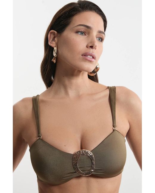 Karen Millen Green Slinky Trim Detail Detachable Strap Bikini Top