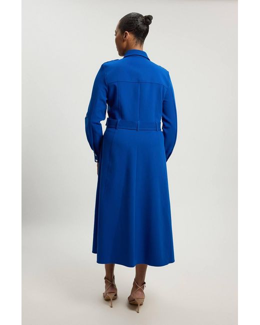 Karen Millen Blue Plus Size Tailored Belted Midi Shirt Dress
