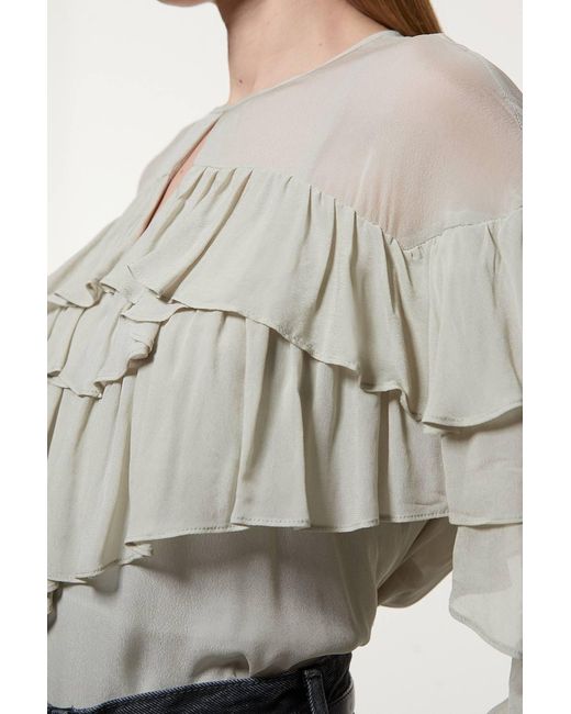 Karen Millen Gray Drama Ruffle Viscose Georgette Woven Blouse