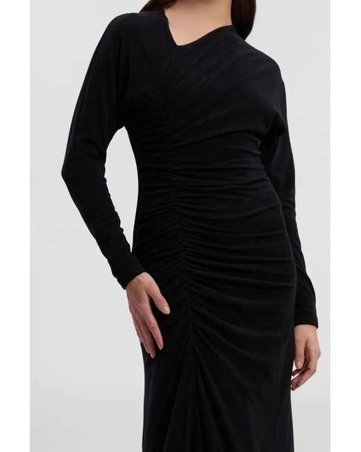 Karen Millen Black Ruched Detail Brushed Textured Jersey Midi Dress