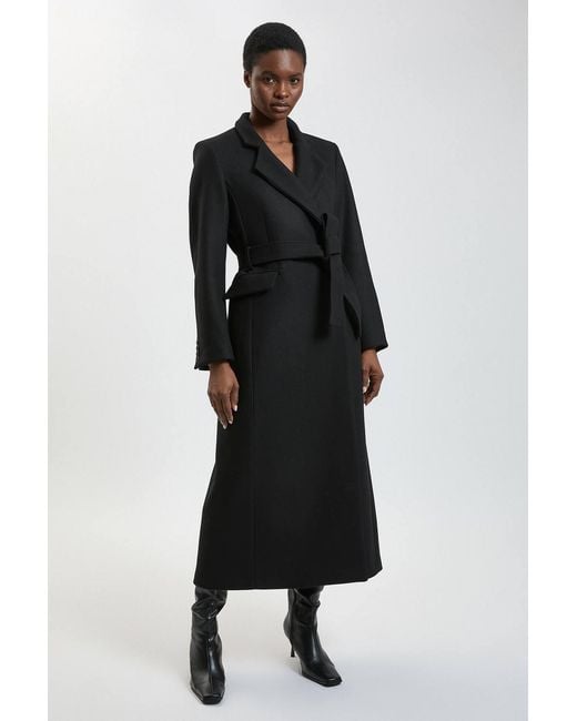 Karen Millen Black Wool Investment Notch Neck Tailored Maxi Coat
