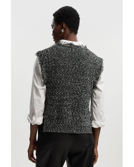 Karen Millen Gray Tweed Yarn Fringe Trim Knitted Tank Top