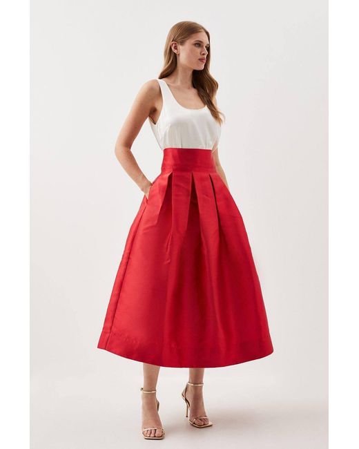 Karen Millen Red Forever Twill Woven Prom Maxi Skirt
