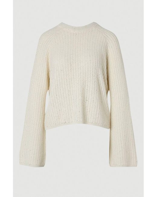 Karen Millen Blue Sequin Knit Tie Bow Jumper