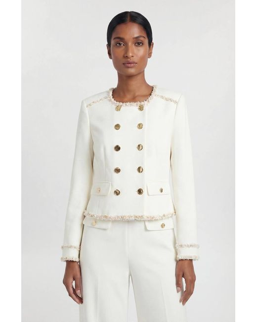 Karen Millen White Compact Stretch Embellished Trim Tailored Jacket