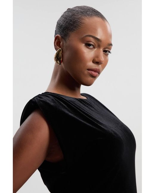 Karen Millen Black Plus Size Stretch Velvet Strong Shoulder Jumpsuit