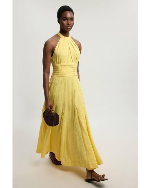 Karen Millen Yellow Double Cloth Halterneck Midi Dress