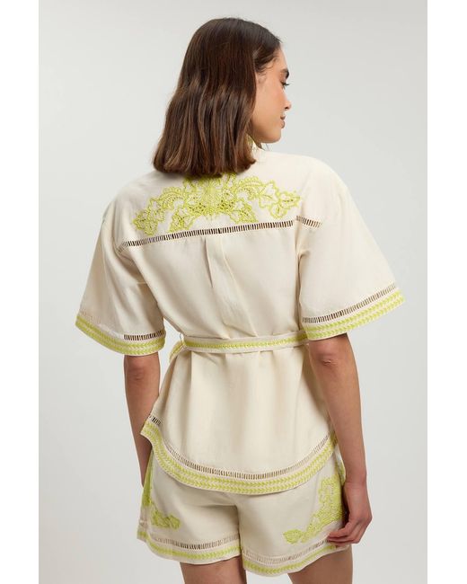 Karen Millen Natural Linen Blend Beaded Embroidery Shirt Co Ord