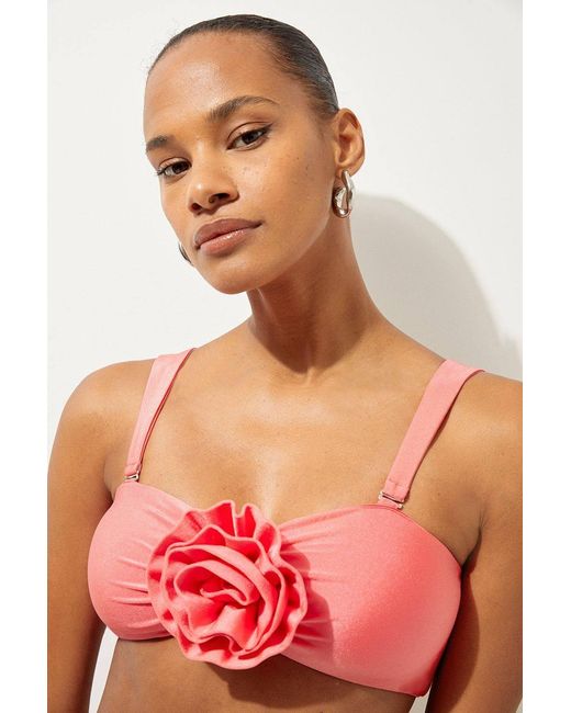 Karen Millen Red Rosette Detail Bandeau Bikini Top