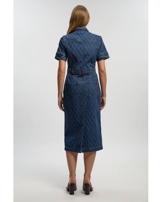 Karen Millen Blue Denim Printed Midi Dress