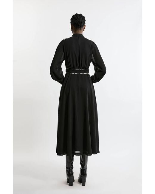 Karen Millen Black Military Stripe Balloon Sleeve Maxi Dress