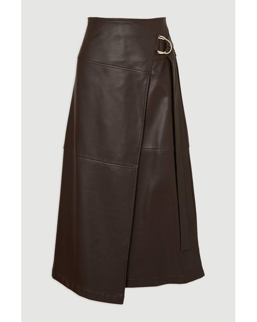 Karen Millen White Faux Leather Tie Detail Wrap Midi Skirt