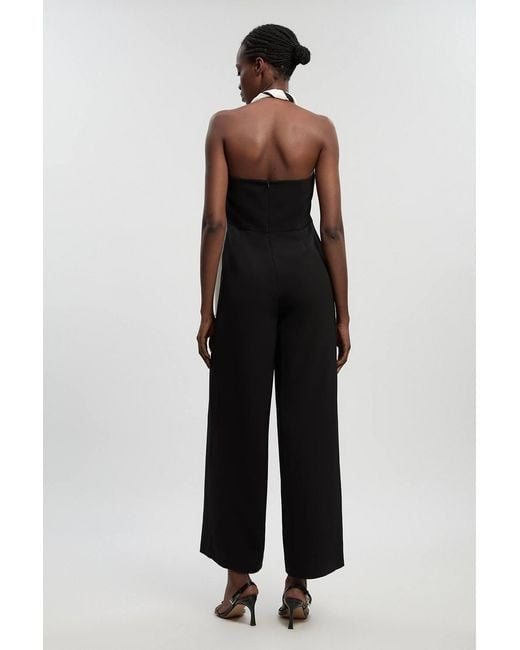 Karen Millen Multicolor Petite Soft Tailored Colour Block Detail Halter Neck Jumpsuit