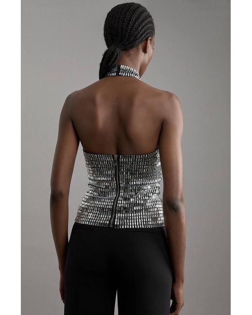 Karen Millen Brown Premium Crystal Embellished Jersey Halter Top