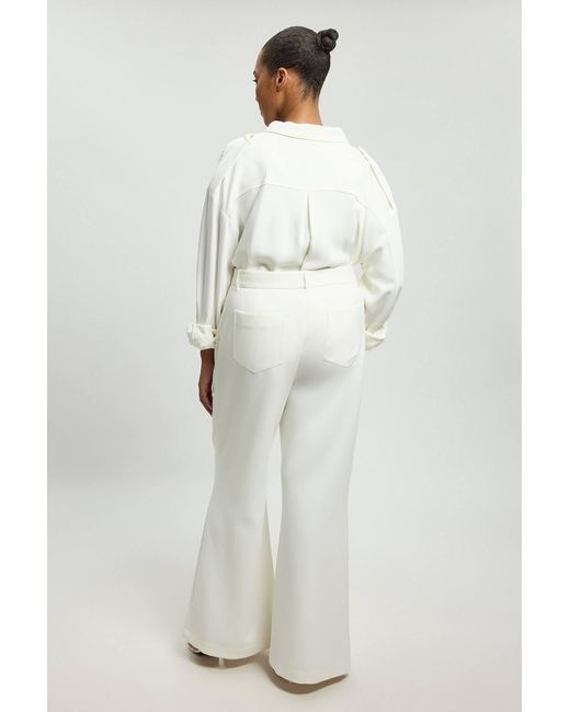 Karen Millen White Plus Size Compact Stretch Pocket Straight Leg Trousers