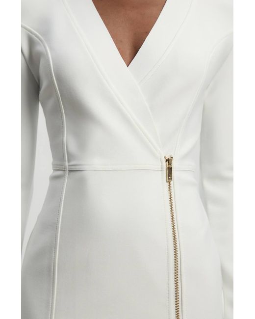 Karen Millen Blue Figure Form Bandage Asymmetric Zip Detail Midi Dress
