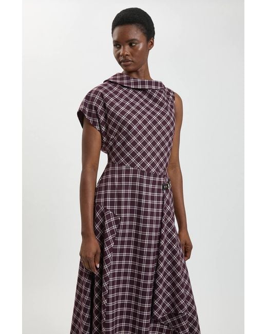 Karen Millen Purple Petite Check Tailored Dress