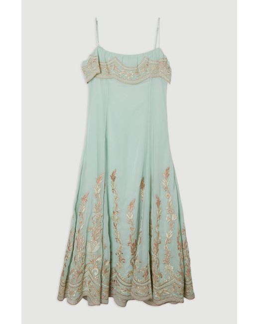 Karen Millen White Embroidered Applique Strappy Midi Dress