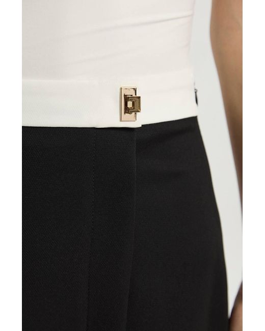 Karen Millen Black Twill Contrast Hardware Woven Midi Skirt