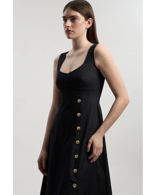 Karen Millen Black Tailored Denim Sleeveless Full Skirted Midi Dress