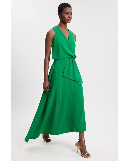 Karen Millen Green Soft Tailored Colour Block Detail Midi Dress