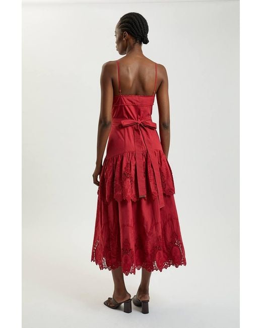 Karen Millen Red Petite Cotton Cutwork Strappy Woven Midi Dress