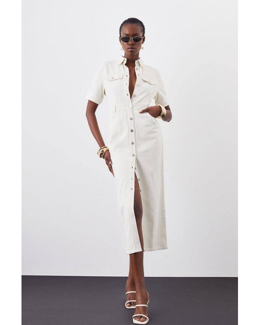 Karen Millen Gray Forever Denim Maxi Shirt Dress