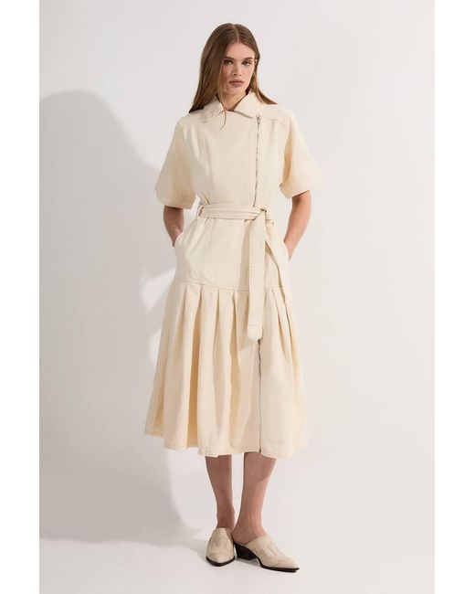 Karen Millen Natural Denim Pleated Hem Biker Dress
