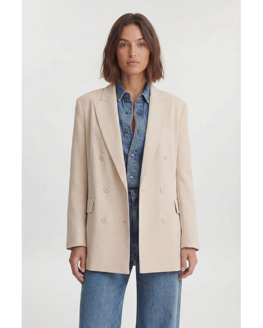 Karen Millen Blue Tailored Double Breasted Ruched Sleeve Blazer